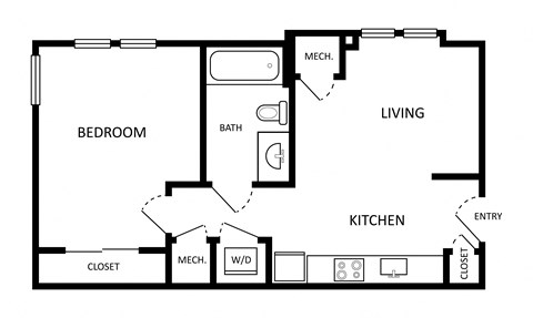 Floor plan for 1 bed, 1 bath, 502 sqft